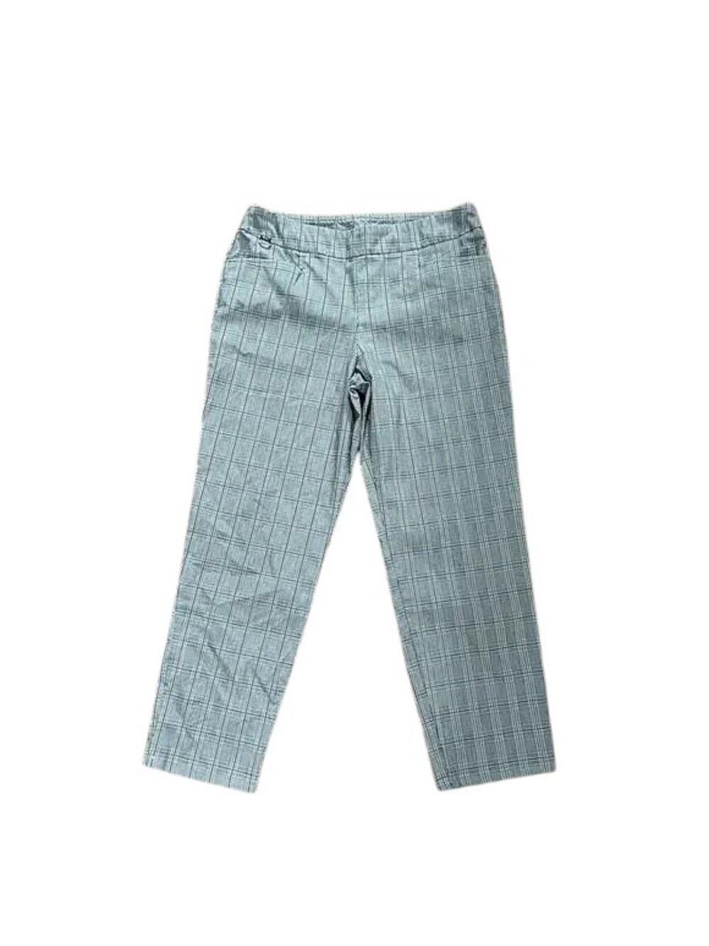 Vintage Y2K Gray Plaid Cropped Trousers Elastic Waist Checkered